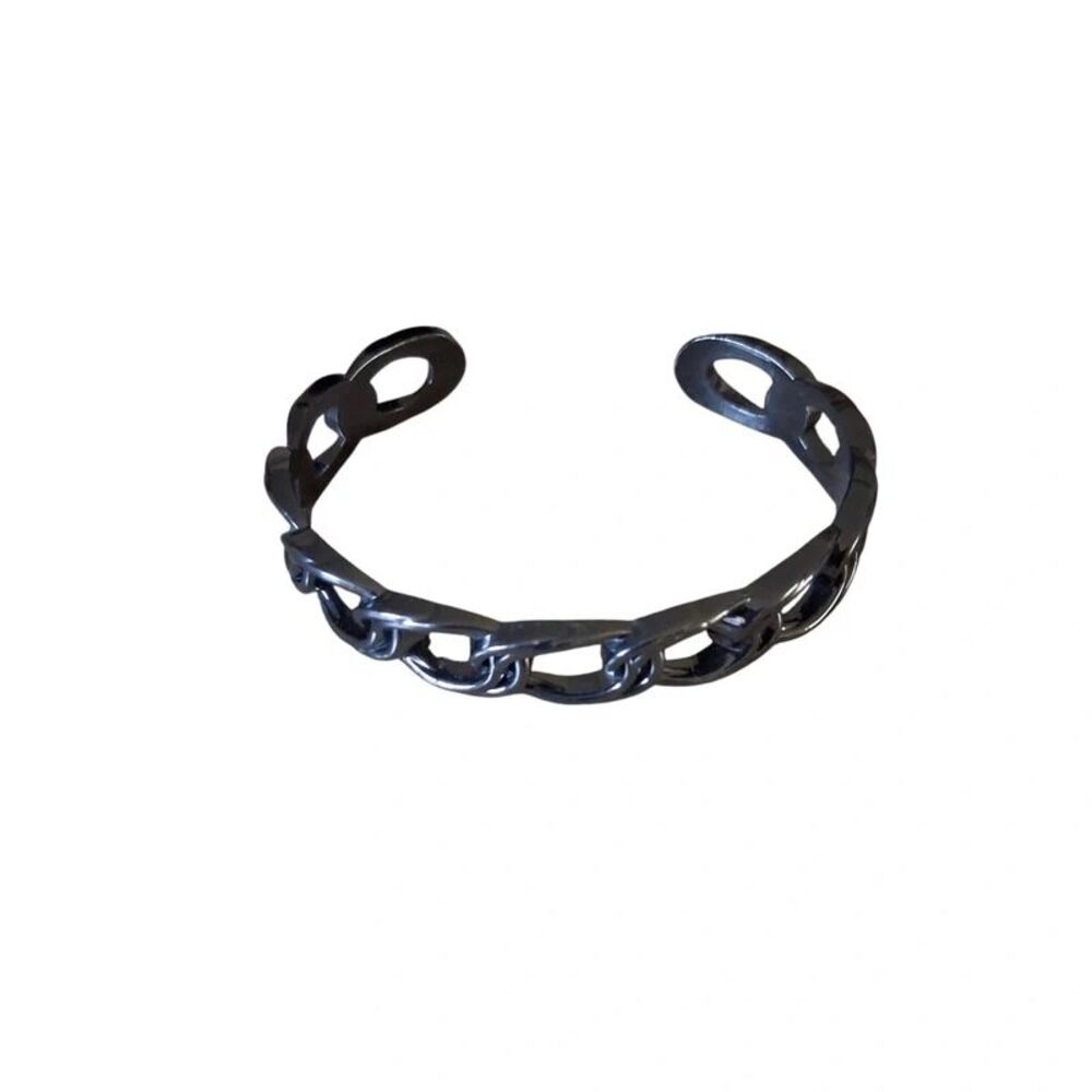 Gunmetal Gray Curb Link Design Metal Open Cuff Fashion Bangle Bracelet One Size
